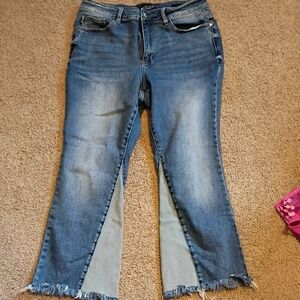 Judy Blue Flare Jeans with Frayed Hem